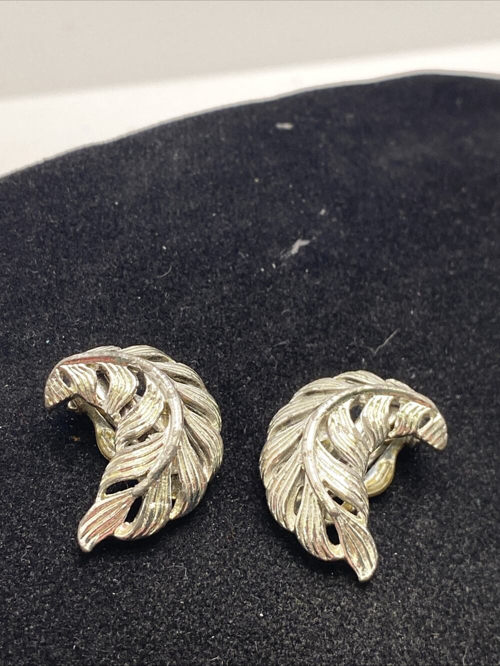 Womens Silver Clip Feather Earrings